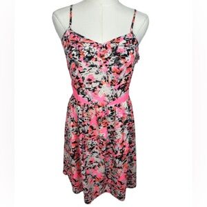 Aqua Pink and Black Floral Mini Dress Size M